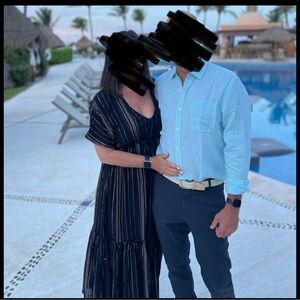 Elan Beach to Dinner Black Dress with multicolored stripe